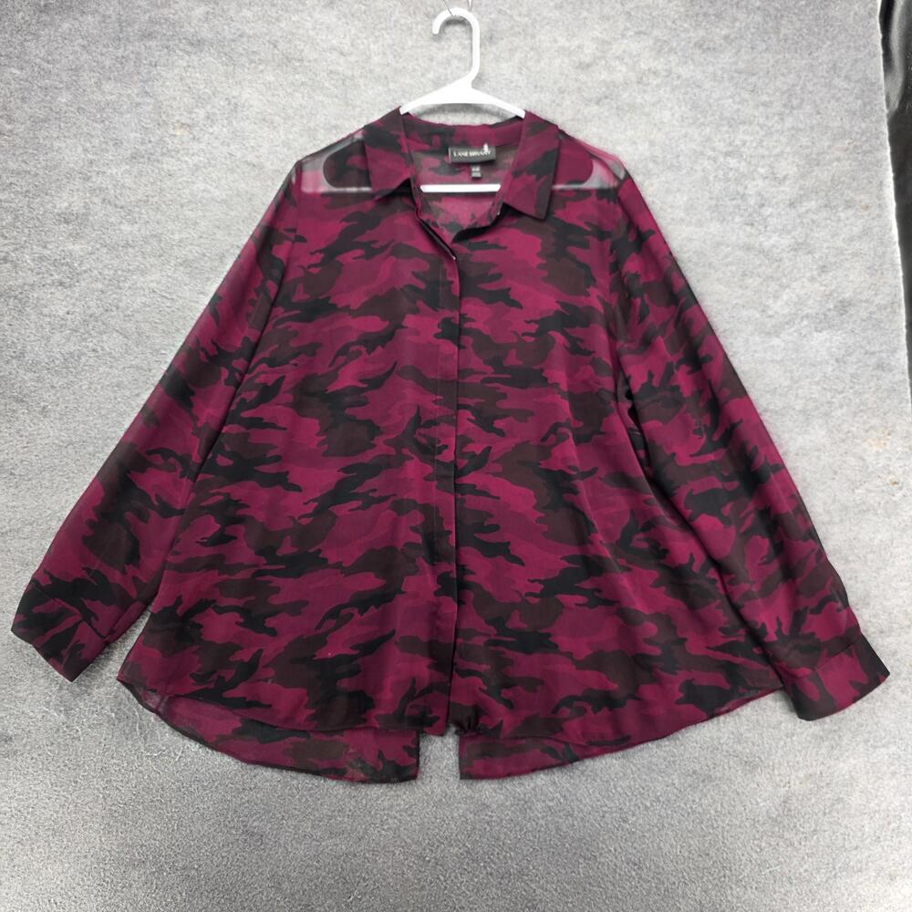 Lane Bryant Blouse Tunic Womens 18/20 Purple Camouflage Long Sleeve Relaxed Fit